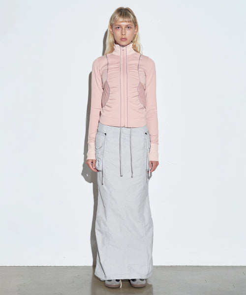 SHIRRING ZIP UP JERSEY BALLERINA - 2 COLORS PINK
