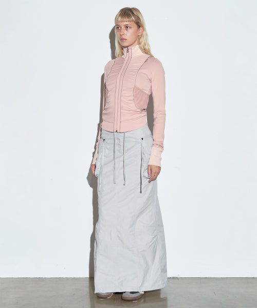 SHIRRING ZIP UP JERSEY BALLERINA - 2 COLORS PINK