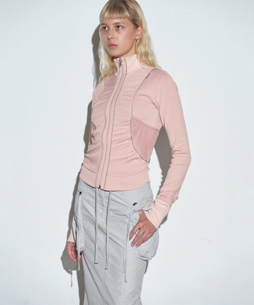SHIRRING ZIP UP JERSEY BALLERINA - 2 COLORS PINK