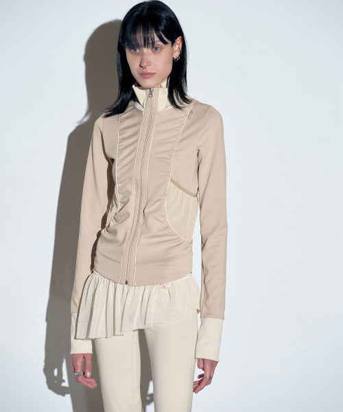 SHIRRING ZIP UP JERSEY BALLERINA - 2 COLORS AS SHOWN