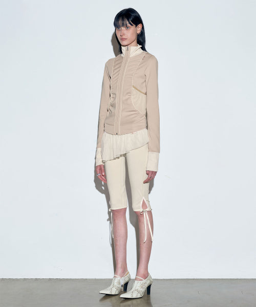 SHIRRING ZIP UP JERSEY BALLERINA - 2 COLORS AS SHOWN