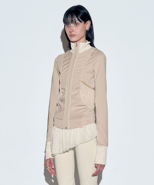SHIRRING ZIP UP JERSEY BALLERINA - 2 COLORS AS SHOWN