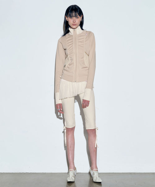 SHIRRING ZIP UP JERSEY BALLERINA - 2 COLORS AS SHOWN
