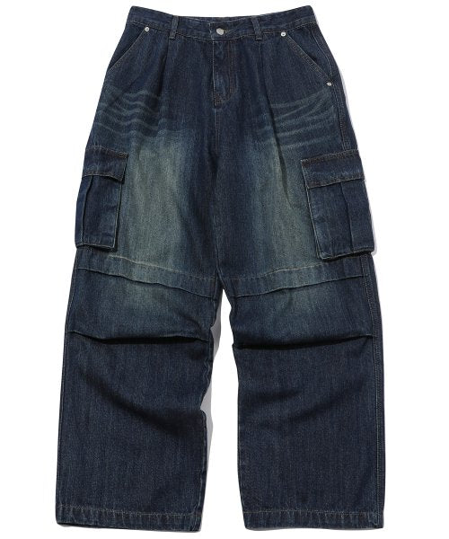 WIDE PANEL CARGO DENIM PANTS - 2 COLORS INDIGO