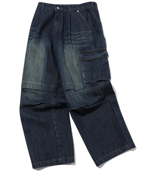 WIDE PANEL CARGO DENIM PANTS - 2 COLORS INDIGO