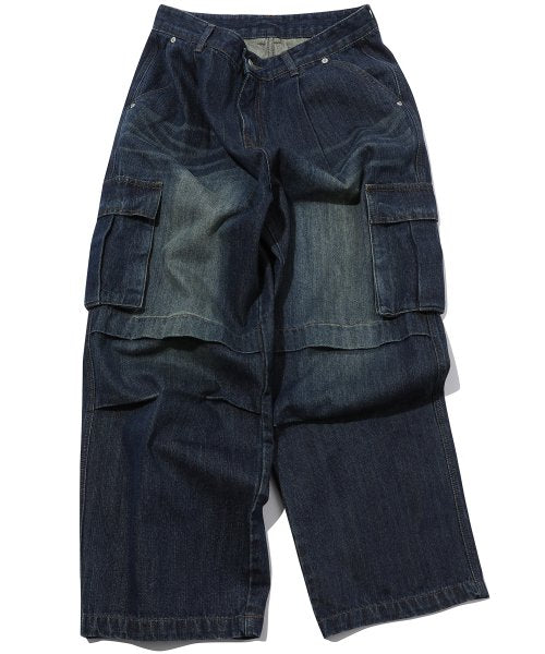 WIDE PANEL CARGO DENIM PANTS - 2 COLORS INDIGO