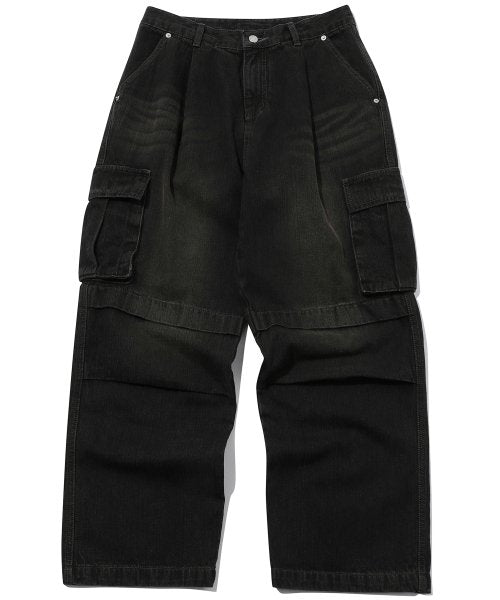 WIDE PANEL CARGO DENIM PANTS - 2 COLORS BROWN