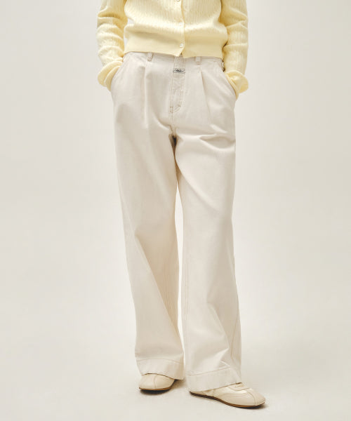 W LOW WAIST TUCK WIDE DENIM PANTS ECRU - 2 COLORS AS SHOWN