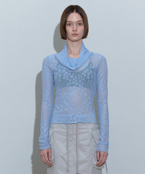 STAR SHIRRING TURTLENECK BABY - 3 COLORS BABY BLUE