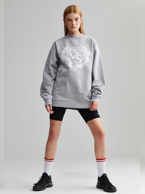 UNISEX HERITAGE EMBLEM MOCK-NECK SWEATSHIRT IVORY - 3 COLORS MELANGE