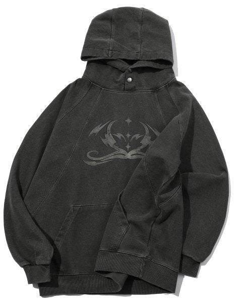 STAR PIGMENT SNAP HOODIE BLACK