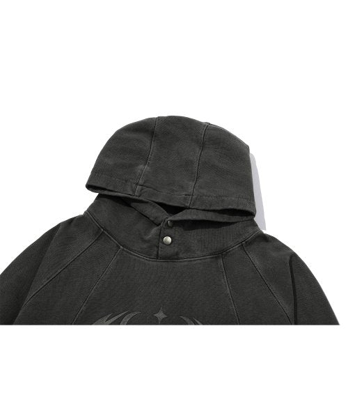 STAR PIGMENT SNAP HOODIE BLACK