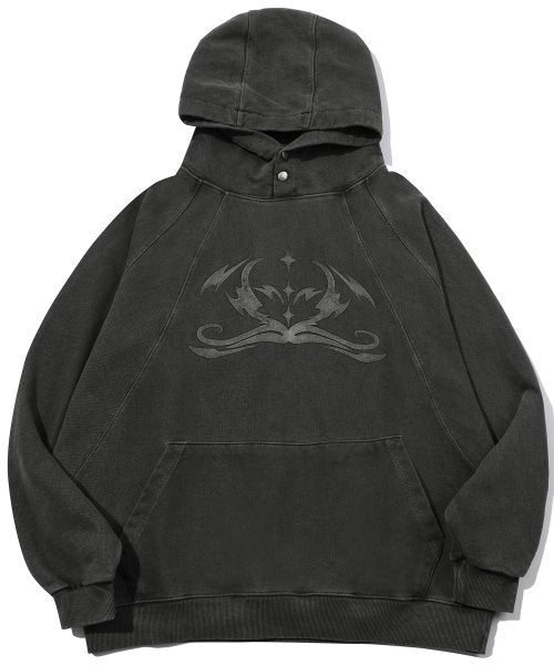 STAR PIGMENT SNAP HOODIE BLACK