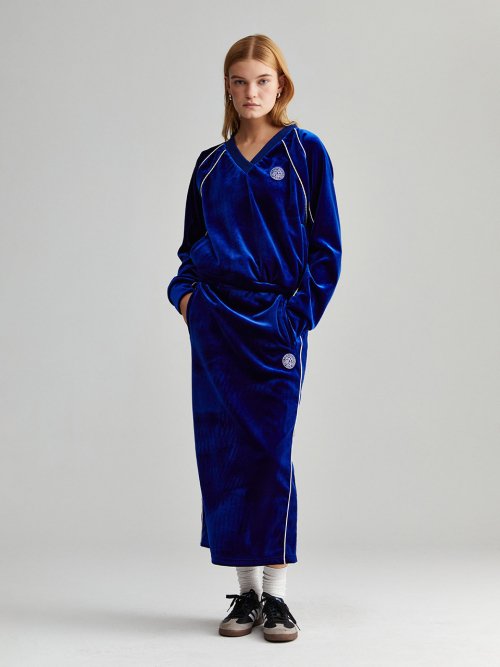 VELVET TRACK LONG SKIRT - 2 COLORS NAVY
