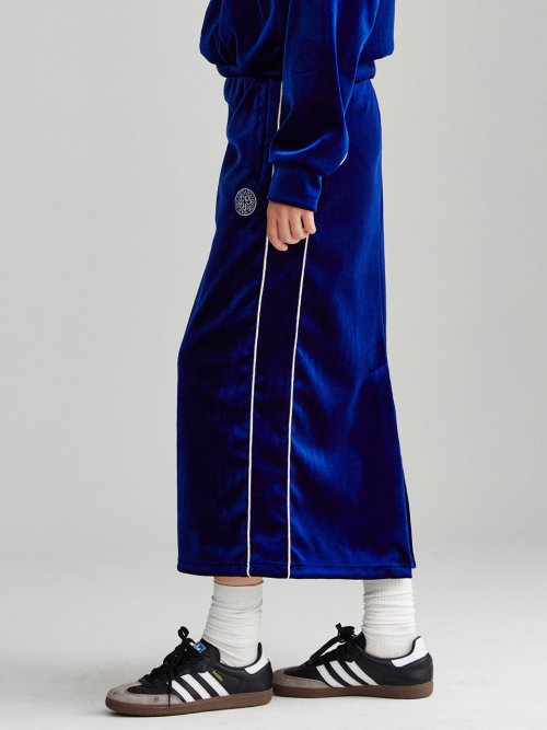 VELVET TRACK LONG SKIRT - 2 COLORS NAVY