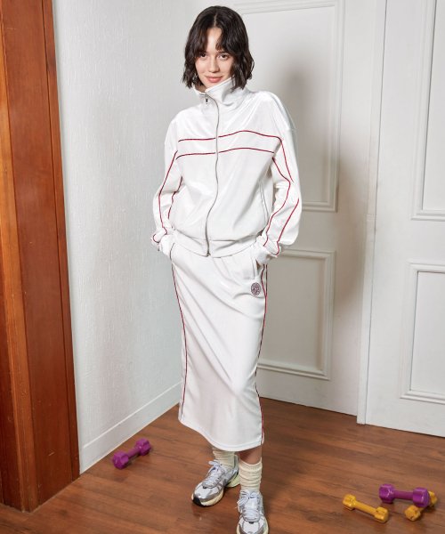 VELVET TRACK LONG SKIRT - 2 COLORS WHITE