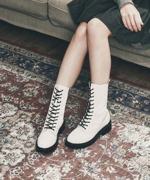 LACE-UP LONG WALKER BOOTS TANIA WHITE