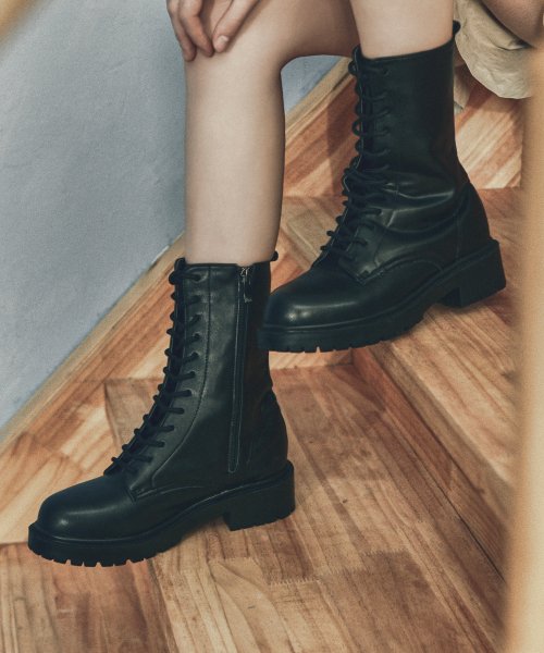 LACE-UP LONG WALKER BOOTS TANIA BLACK