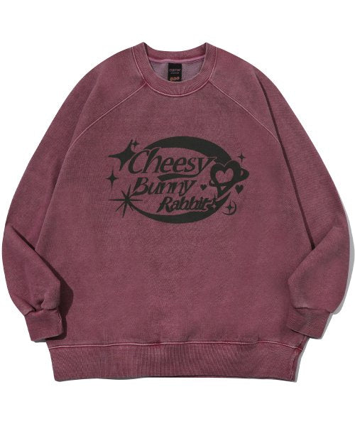 CHEESY BUNNY RAGLAN PIGMENT SWEATSHIRT - 2 COLORS DUSTY PINK