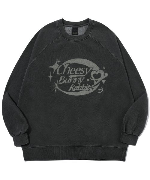 CHEESY BUNNY RAGLAN PIGMENT SWEATSHIRT - 2 COLORS SMOKE BLACK