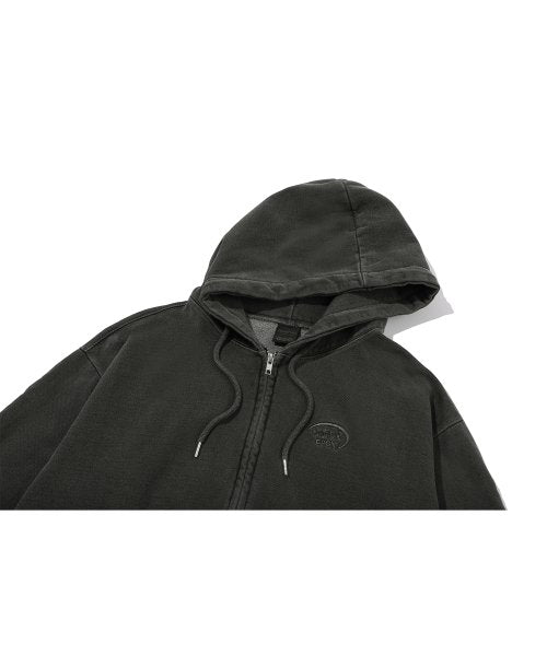 2-WAY STAR PIGMENT HOOD ZIP-UP BLACK