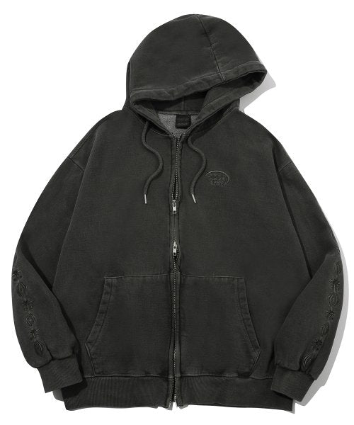 2-WAY STAR PIGMENT HOOD ZIP-UP BLACK