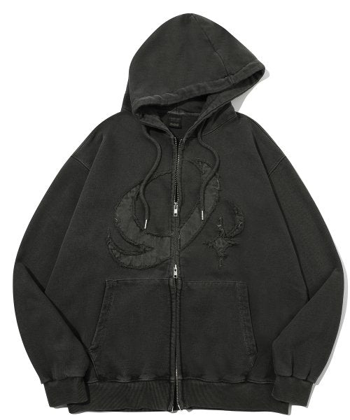 2-WAY CP STAR PIGMENT HOOD ZIP-UP - 2 COLORS BLACK