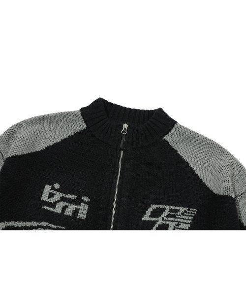 2-WAY CURVED KNIT ZIP-UP - 2 COLORS BLACK