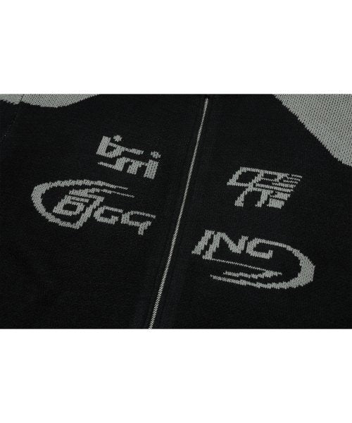 2-WAY CURVED KNIT ZIP-UP - 2 COLORS BLACK
