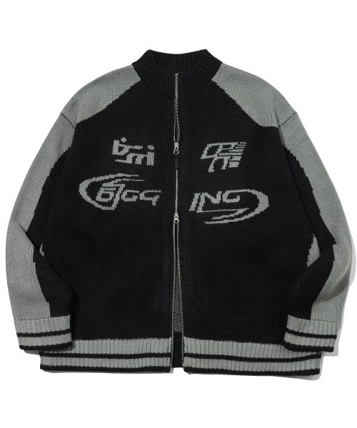 2-WAY CURVED KNIT ZIP-UP - 2 COLORS BLACK