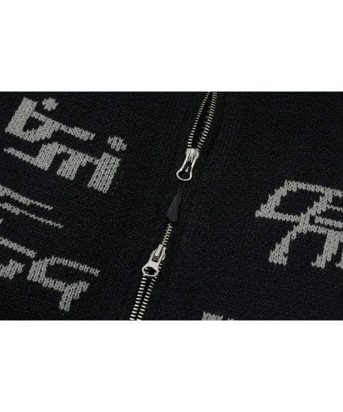 2-WAY CURVED KNIT ZIP-UP - 2 COLORS BLACK