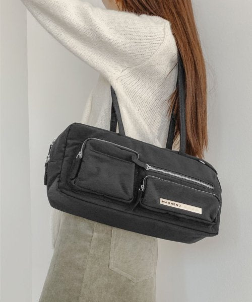 DANA NYLON POCKET SHOULDER BAG - 4 COLORS BLACK