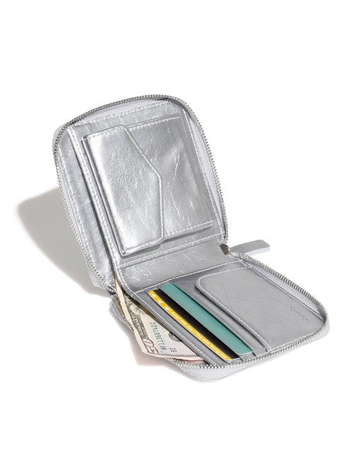 CRINKLE ZIPPER WALLET - 2 COLORS SILVER
