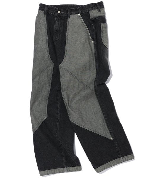 LOGO SWEATSHIRT LAYER WIDE DENIM PANTS AS SHOWN