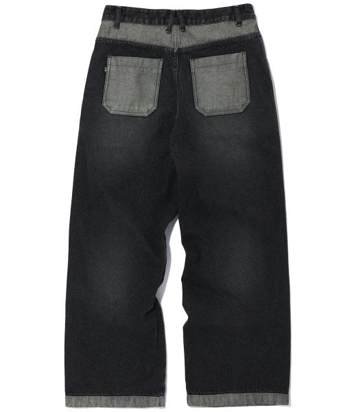 LOGO SWEATSHIRT LAYER WIDE DENIM PANTS AS SHOWN