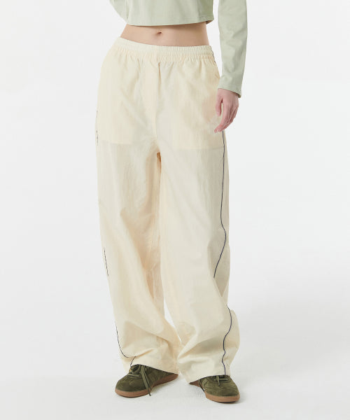 SIDE LINE WIDE TRACK PANTS - 4 COLORS CREAM