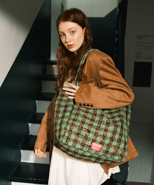MOANA CHECK BIG SHOULDER BAG - 4 COLORS BLACK
