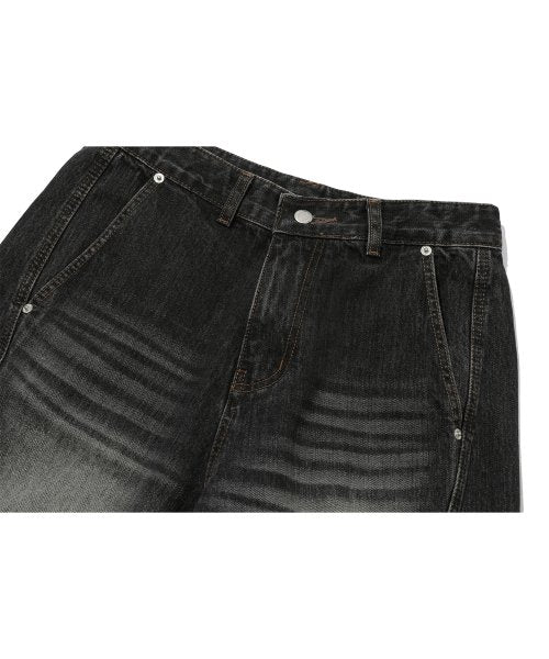 CARGO CURVED WIDE DENIM PANTS BLACK