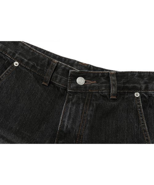 CARGO CURVED WIDE DENIM PANTS BLACK