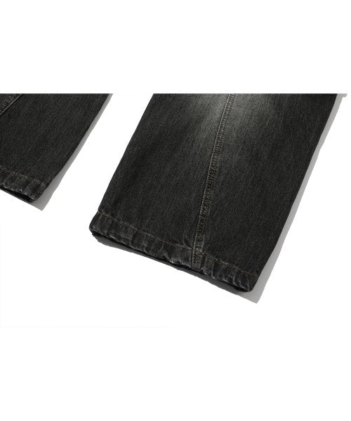 CARGO CURVED WIDE DENIM PANTS BLACK