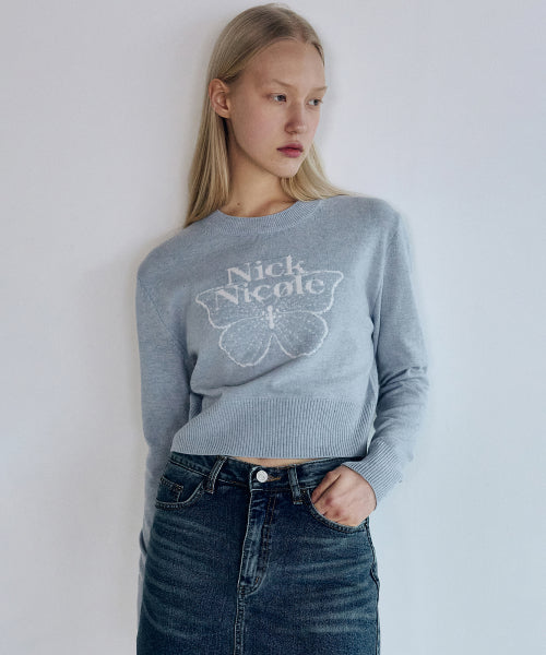 CASHMERE BUTTERFLY SIGNATURE CROP KNIT #徐睿知同款! - 6 COLORS GREY