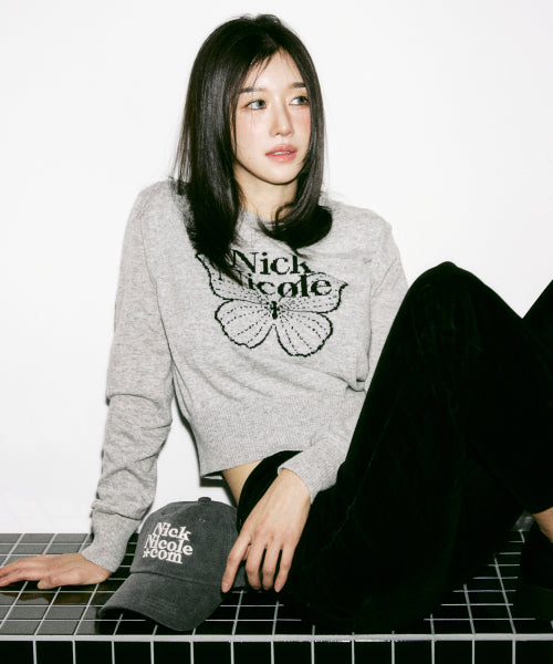CASHMERE BUTTERFLY SIGNATURE CROP KNIT #徐睿知同款! - 6 COLORS GREY