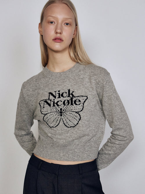 CASHMERE BUTTERFLY SIGNATURE CROP KNIT #徐睿知同款! - 6 COLORS GREY