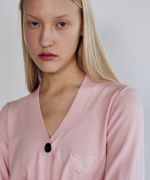 MINIMAL V NECK BUTTERFLY CARDIGAN #徐睿知同款! - 5 COLORS PINK