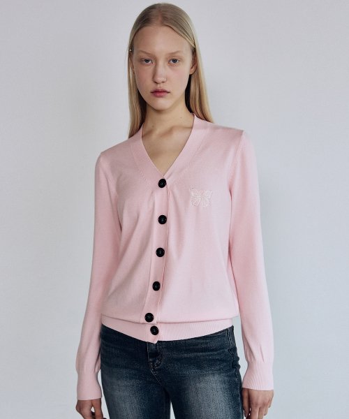 MINIMAL V NECK BUTTERFLY CARDIGAN #徐睿知同款! - 5 COLORS PINK
