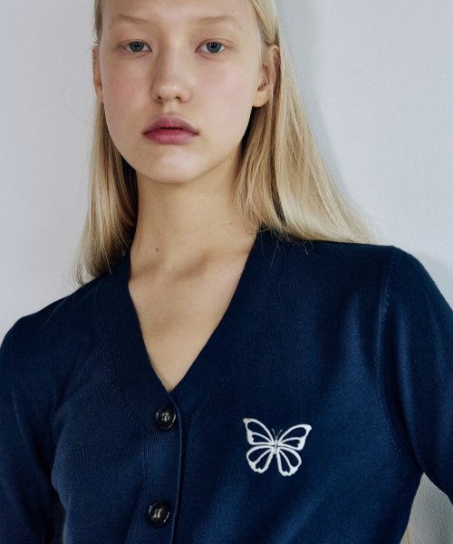 MINIMAL V NECK BUTTERFLY CARDIGAN #徐睿知同款! - 5 COLORS NAVY