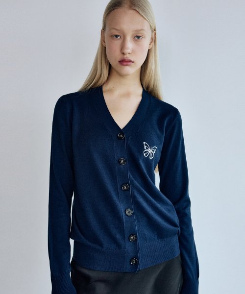 MINIMAL V NECK BUTTERFLY CARDIGAN #徐睿知同款! - 5 COLORS NAVY