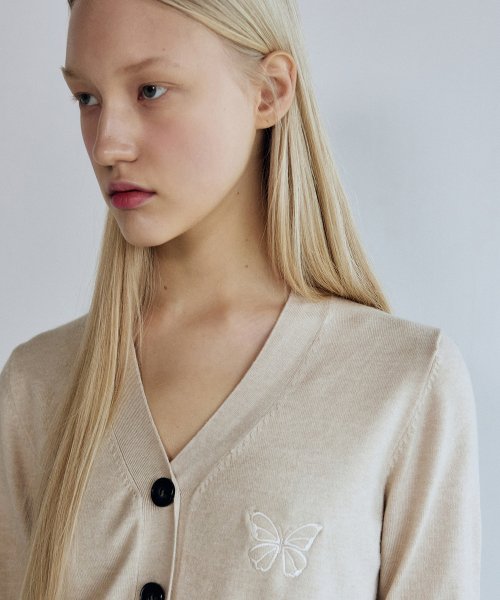 MINIMAL V NECK BUTTERFLY CARDIGAN #徐睿知同款! - 5 COLORS BEIGE