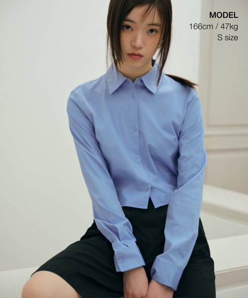 WOMENS SLIM FIT CROP SHIRT #韓韶禧同款! - 6 COLORS BLUE