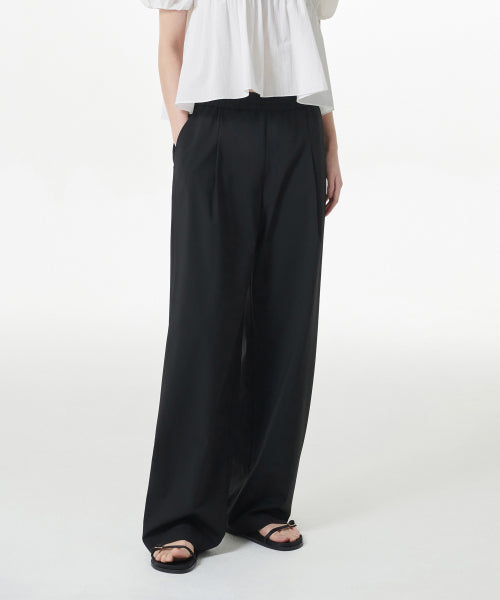ONE TUCK WIDE BANDING SLACKS - 2 COLORS BLACK